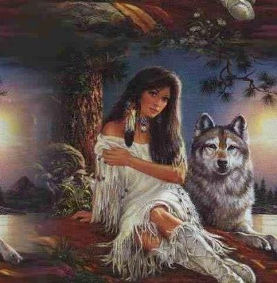 l indienne  et  le  loup