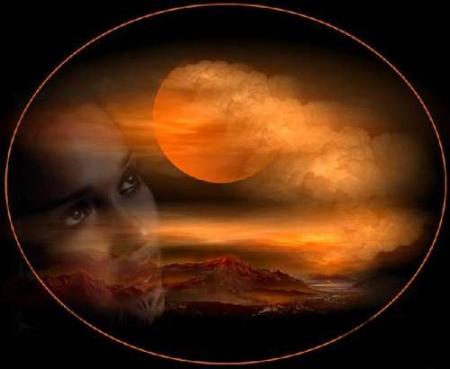 le  visage  d une  femme dans  un  coucher de  soleil